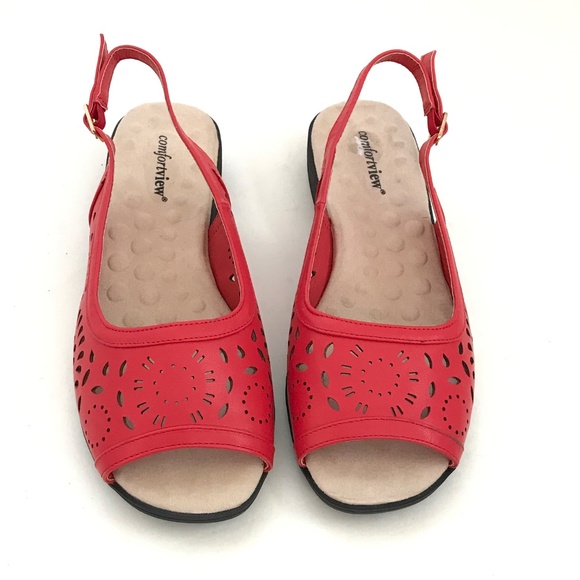 COMFORTVIEW Comfort Sandals Slingback Red Mary Women’s Size 9.5 Wide - Picture 2 of 16